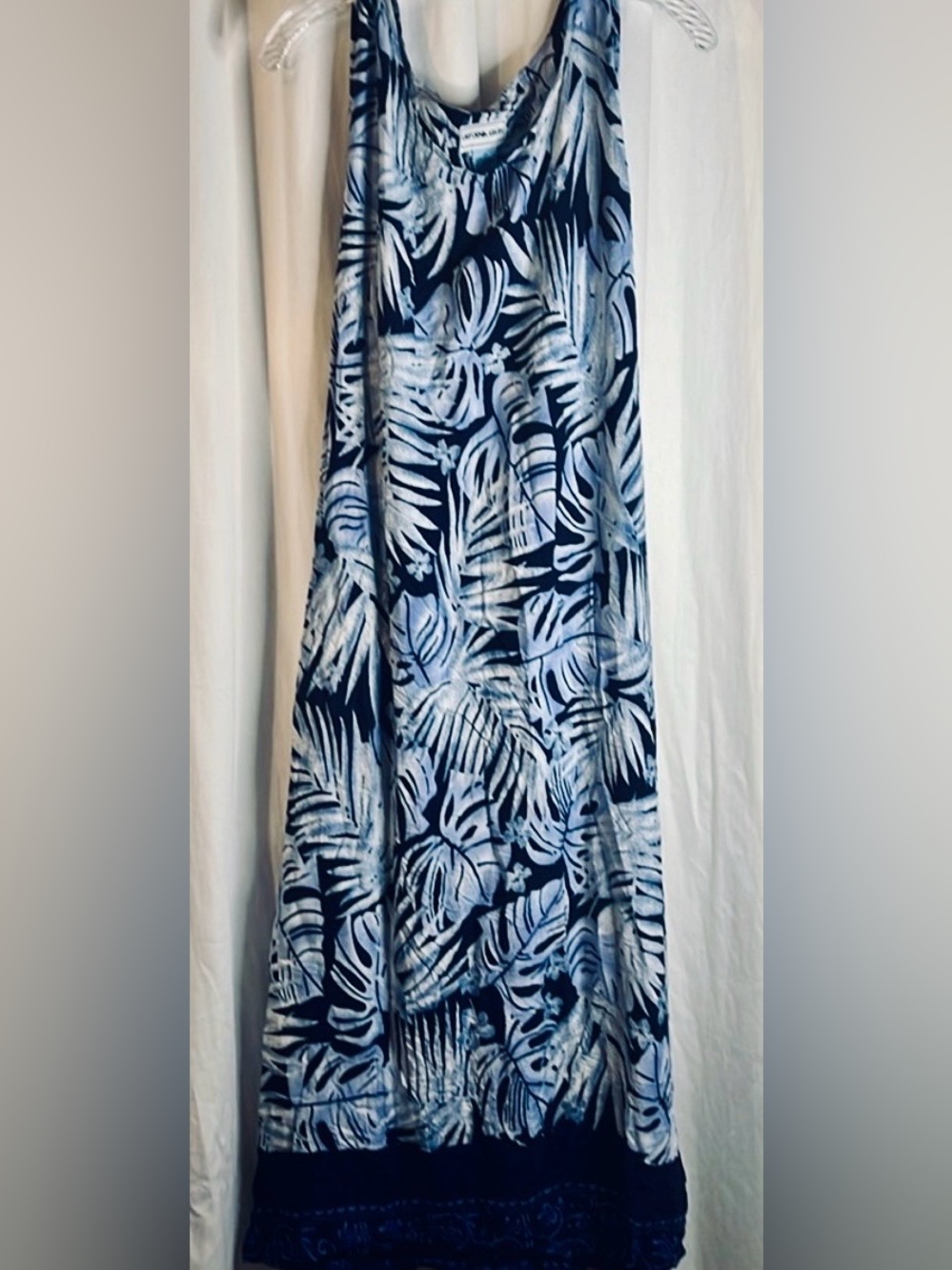 California Krush Maxi Tank Leaf Print Blue and White Dress